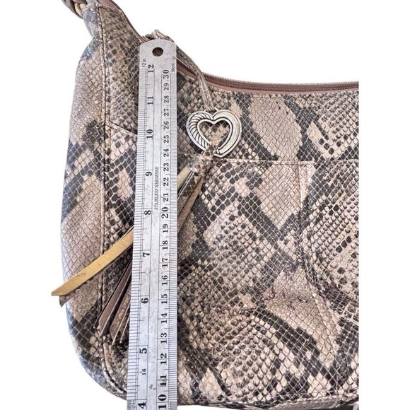 Brighton Snake Print Leather Large Shoulder Bag w Charm Braided Handle - Picture 4 of 11